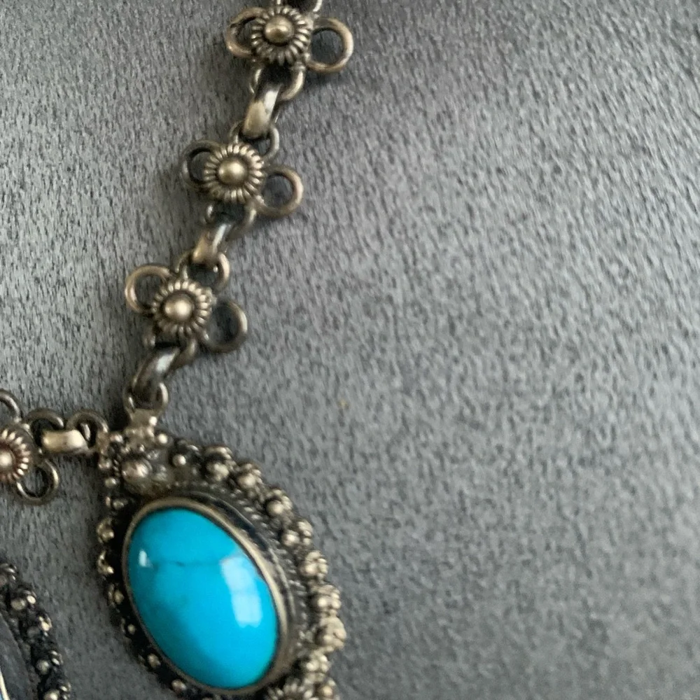 Vintage Rare Egyptian Silver and Turquoise Necklace - Picture 5 of 8